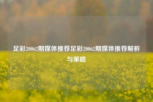 足彩20062期媒体推荐足彩20062期媒体推荐解析与策略