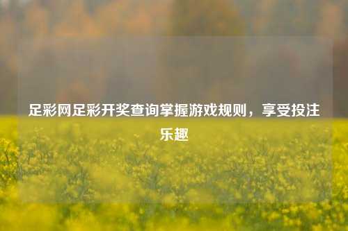 足彩网足彩开奖查询掌握游戏规则，享受投注乐趣