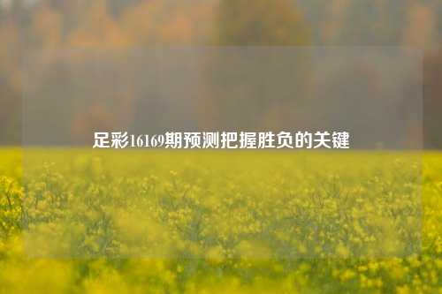 足彩16169期预测把握胜负的关键